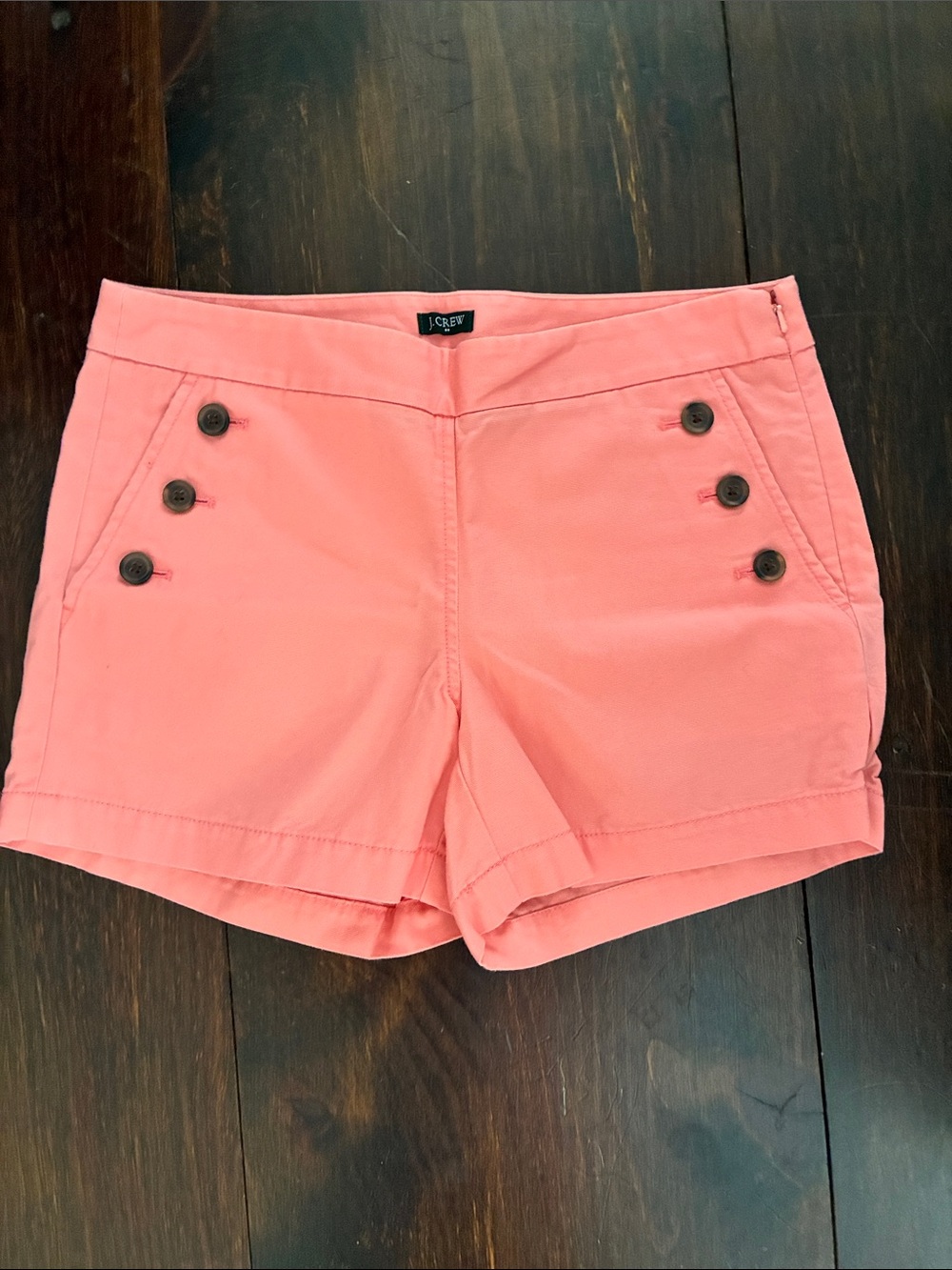 J. Crew Coral Pink Cotton Sailor-Button Shorts